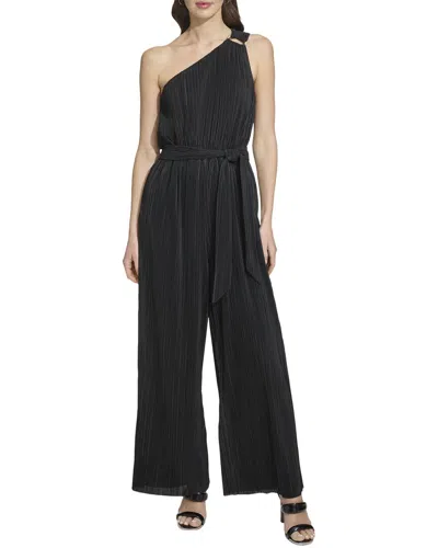 Dkny One Shoulder Plisse Jumpsuit In Black