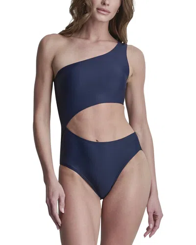 Dkny One Shoulder Swimsuit With Cutout In Blue