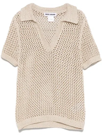 Dkny Open-knit Top In Neutrals