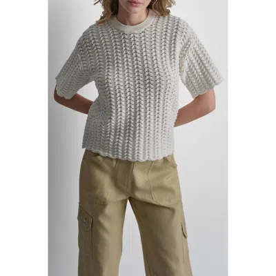 Dkny Open Lattice Stitch Short Sleeve Sweater In Gray