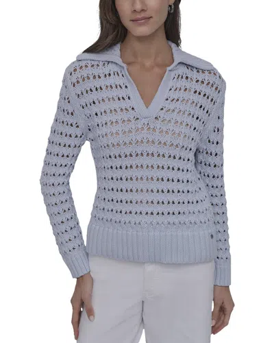 Dkny Open Pointelle Stitch Polo Collar Sweater In Blue