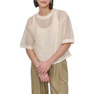 Dkny Open Stitch Short Sleeve Top In Neutral