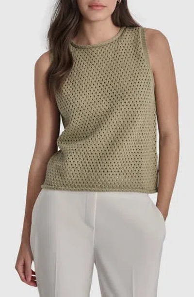 Dkny Open Stitch Sleeveless Cotton Sweater In Light Fatigue