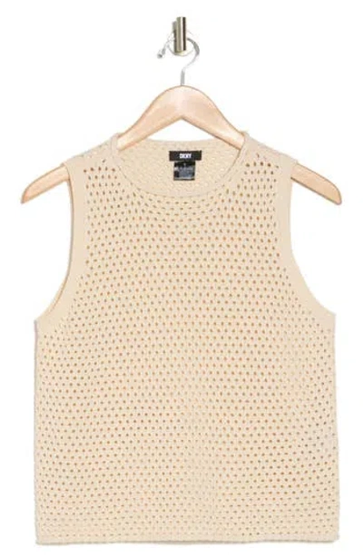 Dkny Open Stitch Sleeveless Cotton Sweater In Parchment