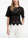Dkny Open-work Crochet Top In Black