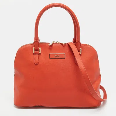 Pre-owned Dkny Orange Leather Dome Satchel