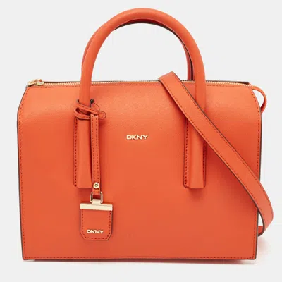 Pre-owned Dkny Orange Leather Zip Bryant Park Satchel