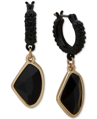 Dkny Organically-shaped Crystal Charm Pave Hoop Earrings In Black