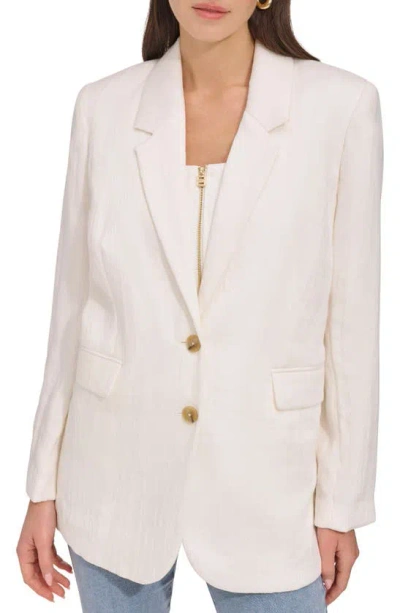 Dkny Womens Deep V 2 Button Closure Two-button Blazer In Eggnog