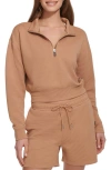 Dkny Ottoman Half-zip Crop Pullover In Praline