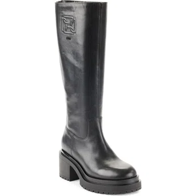 Dkny Paloma Logo Knee High Platform Boot In Black