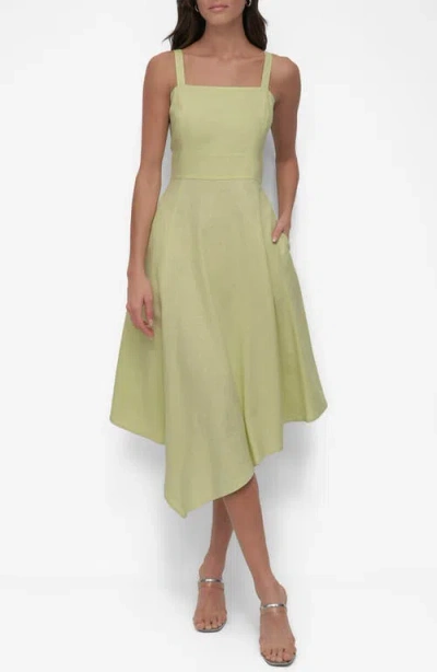 Dkny Paneled Linen Blend Midi Dress In Tea Green