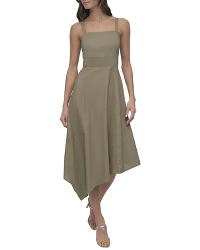 Dkny Paneled Linen-blend Dress In Green