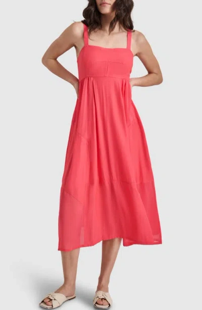 Dkny Paneled Mixed Media Midi Dress In Beach Coral
