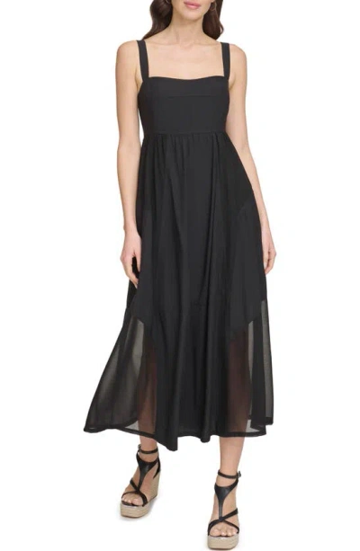 Dkny Paneled Mixed Media Midi Dress In Black