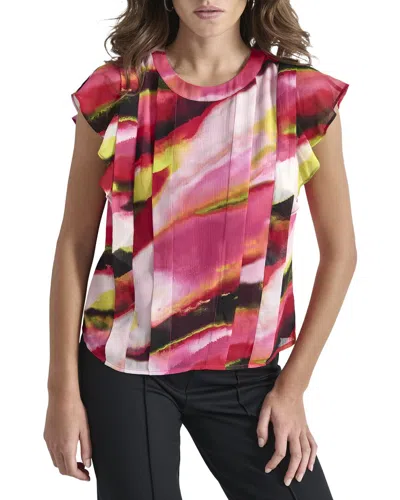 Dkny Paneled Printed Chiffon Top In Multi