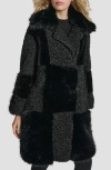 Dkny Patchwork Mixed Faux Fur Coat In Black