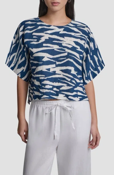 Dkny Pattern Boxy Linen Top In Blue