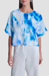 Dkny Pattern Boxy Linen Top In Blue
