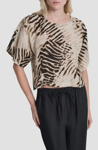 Dkny Pattern Boxy Linen Top In Brown