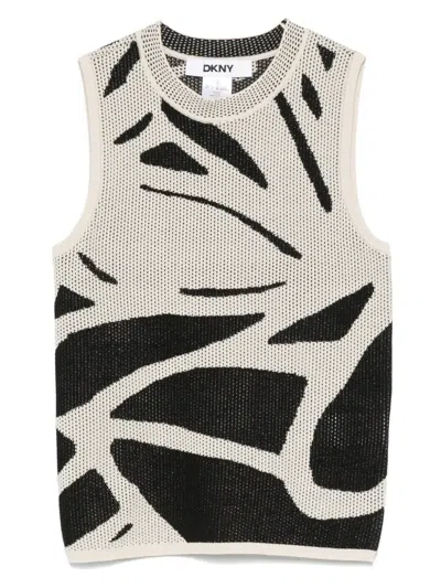Dkny Patterned Intarsia-knit Top In Black
