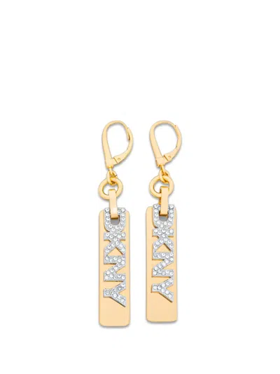 Dkny Paula Logo-plaque Drop Earrings In Gold