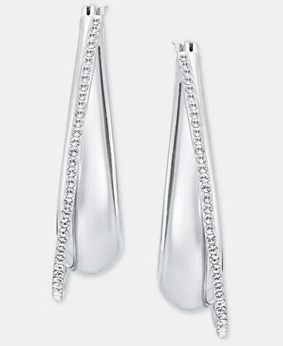 Dkny Pave Crossover Oval Hoop Earrings In Silver