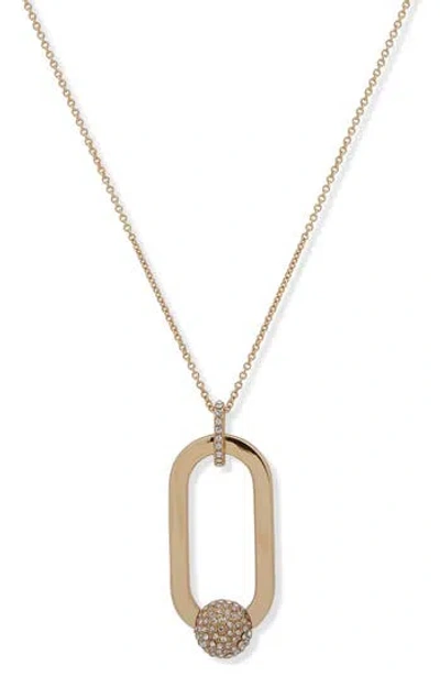 Dkny Pavé Crystal Oval Link Long Pendant Necklace In Gold