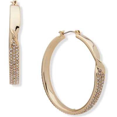 Dkny Pavé Crystal Twisted Hoop Earrings In Gold/crystal