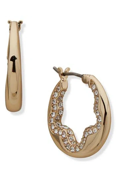 Dkny Pavé Crystal Wavy Hoop Earrings In Gold/crystal