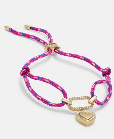 Dkny Pave Heart Charm Cord Slider Bracelet In Pink