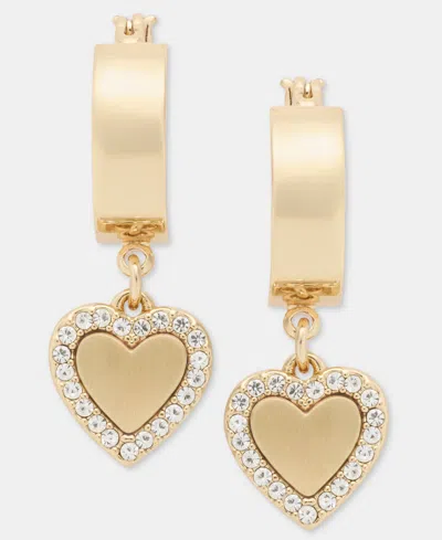 Dkny Pave Heart Charm Hoop Earrings In Transparent