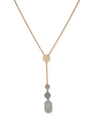 Dkny Pave Hexagon & Logo Lariat Necklace, 16" + 3" Extender In Crystal