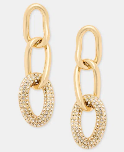 Dkny Pave Link Linear Drop Earrings In Gold