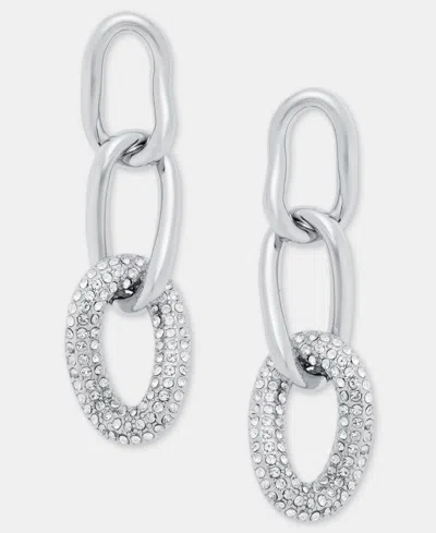 Dkny Pave Link Linear Drop Earrings In Silver
