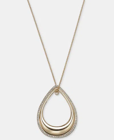 Dkny Pave Open Tear-shape 40" Pendant Necklace In Crystal