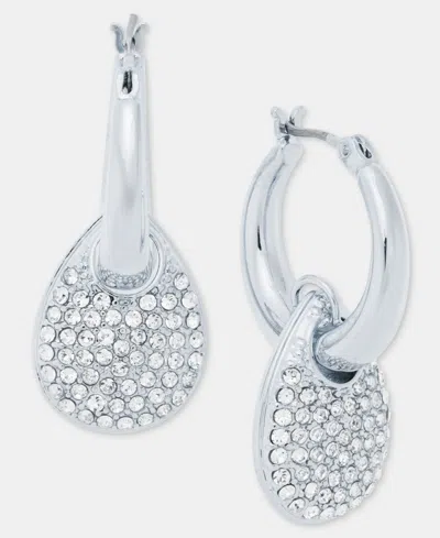 Dkny Pave Puffy Charm Hoop Earrings In Crystal