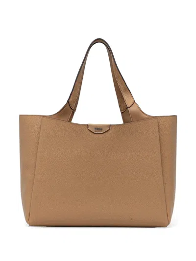 Dkny Pebbled Leather Logo-plaque Tote Bag In Brown