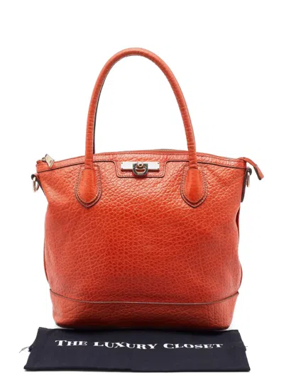 Pre-owned Dkny Pebbled Leather Tote Bag In Orange
