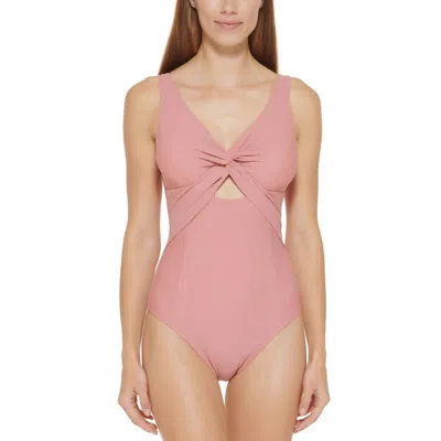 Dkny Peek-a-boo Twist One Piece Swimsuit In Pink
