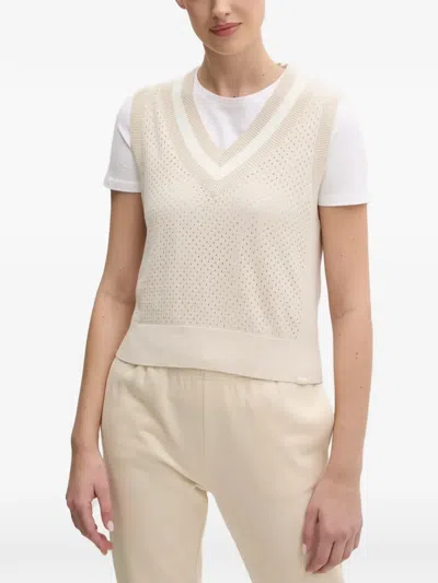 Dkny Perforated V-neck Vest In Neutral