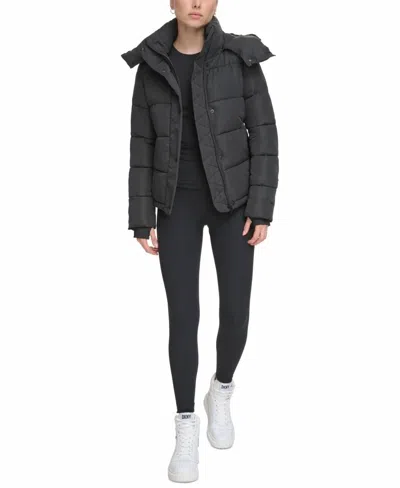 Dkny Performance Lightweight Full Zipper Puffer Jacket In Black In Gray