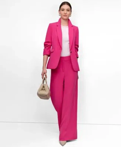 Dkny Petite Aero Crepe Scrunch Sleeve Notch Collar Aero Crepe Mid Rise Wide Leg Pants