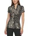 Dkny Petite Animal-print Draped Surplice Blouse, Created For Macy's In Black