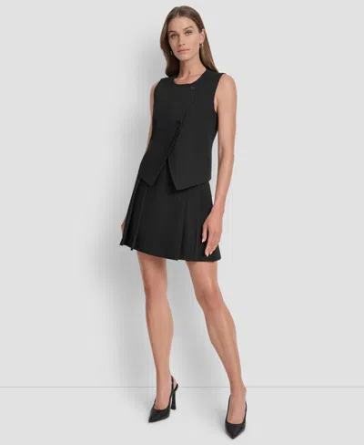 Dkny Petite Asymmetrical Scoop Neck Vest Jacket In Black