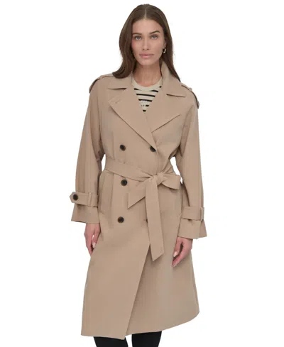 Dkny Petite Belted Double-breasted Trench Coat In Classic Khaki