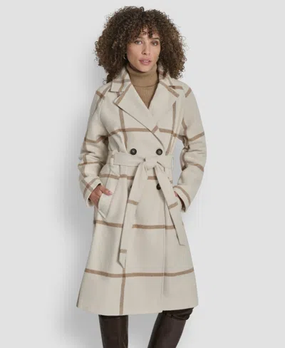 Dkny Petite Belted Notch Collar Coat In Neutral