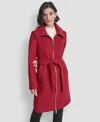 Dkny Petite Belted Zip Front Coat In Red