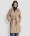 Dkny Petite Belted Zip Front Coat In Brown