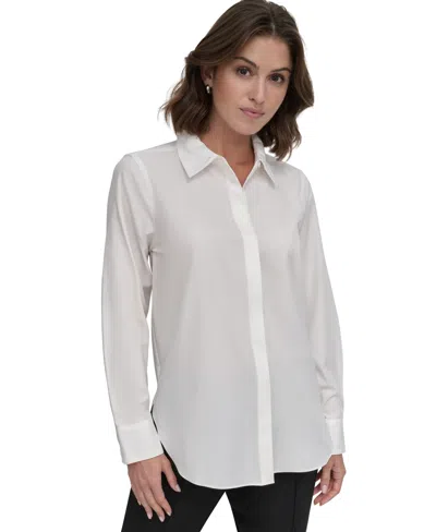 Dkny Petite Button-front Blouse In White